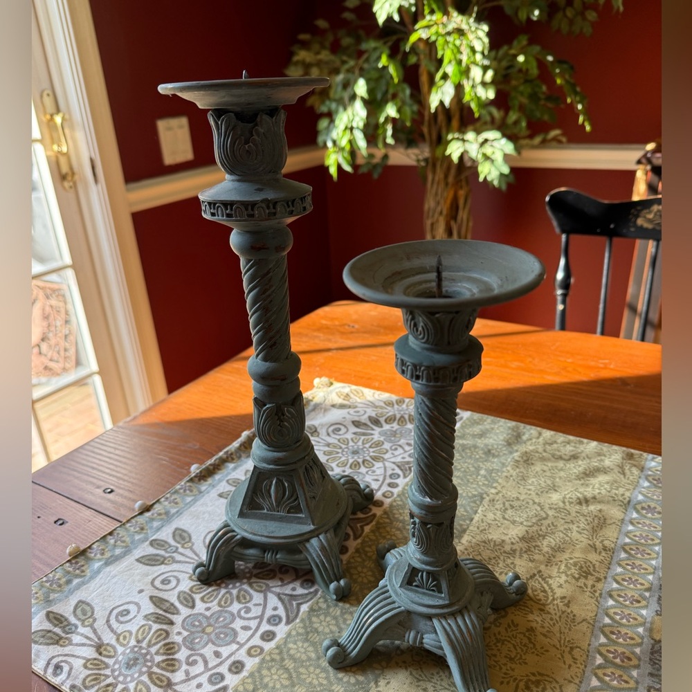 Elegant Green-Gray Candle Holders